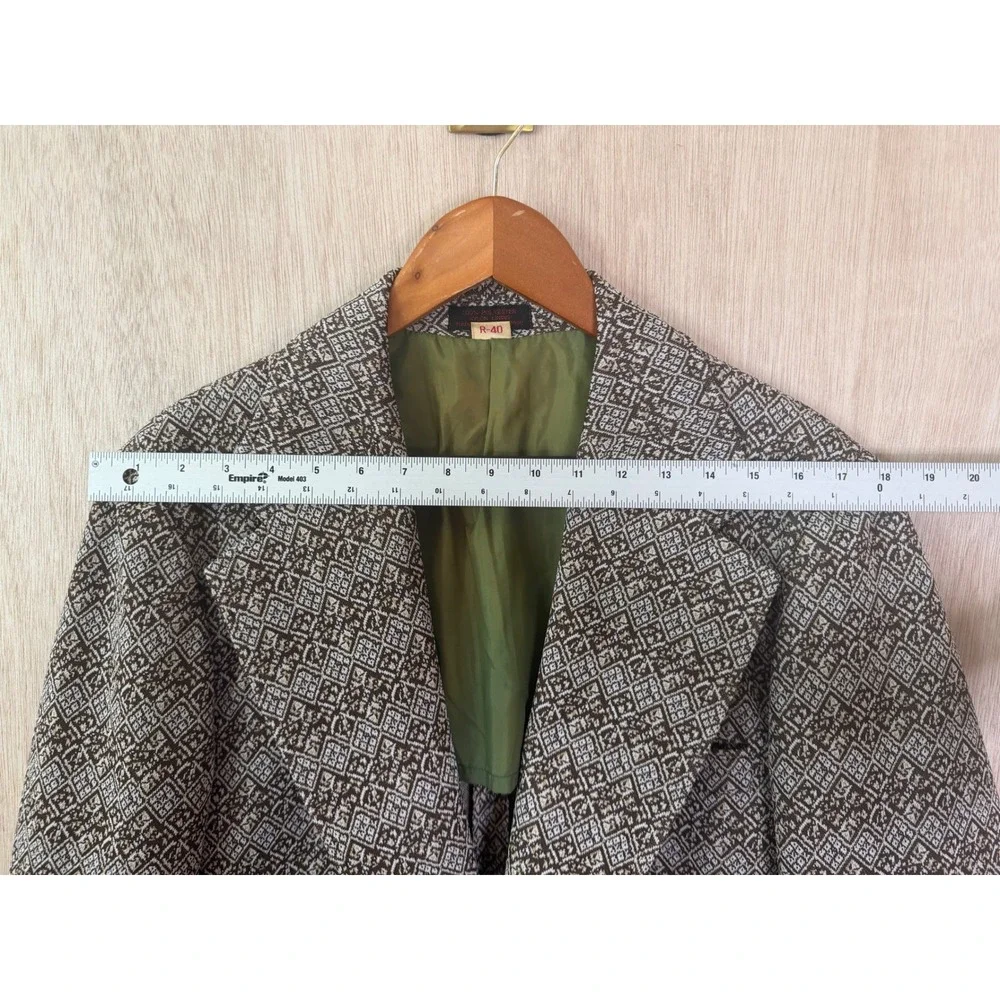 Sir Walter University Mens Brown Geometric Double Knit Suit Jacket Blazer 40R